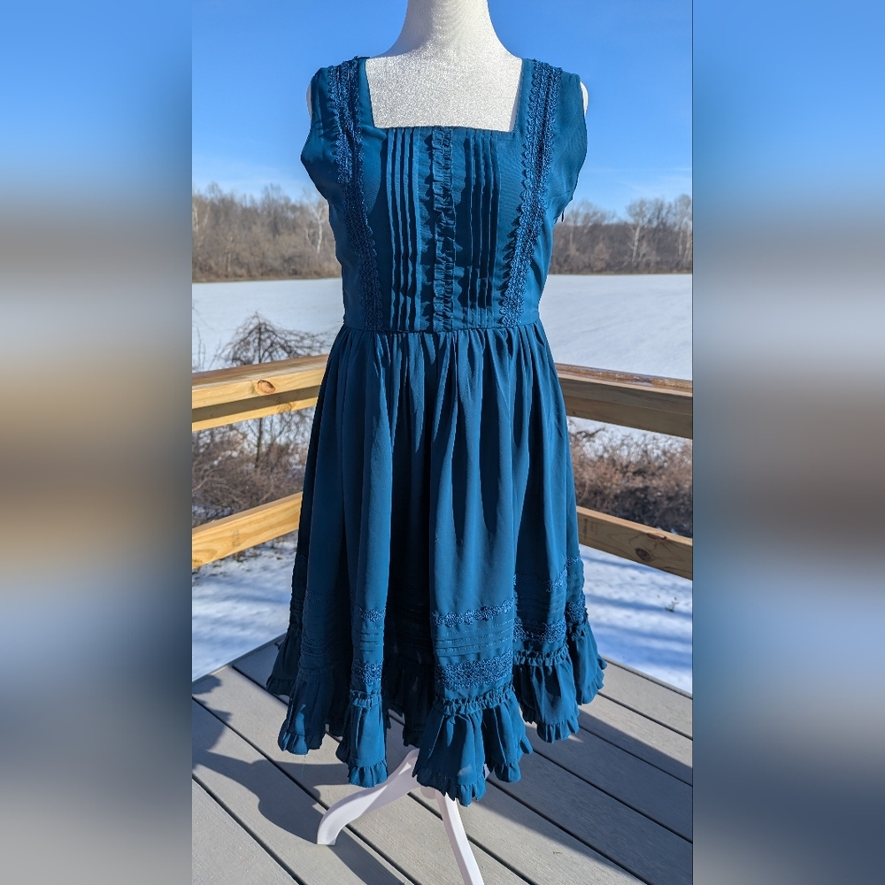 Ravens & Rockers M/L Colita Garden Dress Teal Blue Rockabilly, Retro
